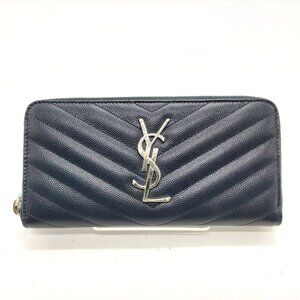 Authentic Saint Laurent Navy Blue Leather Wallet mn456-122825